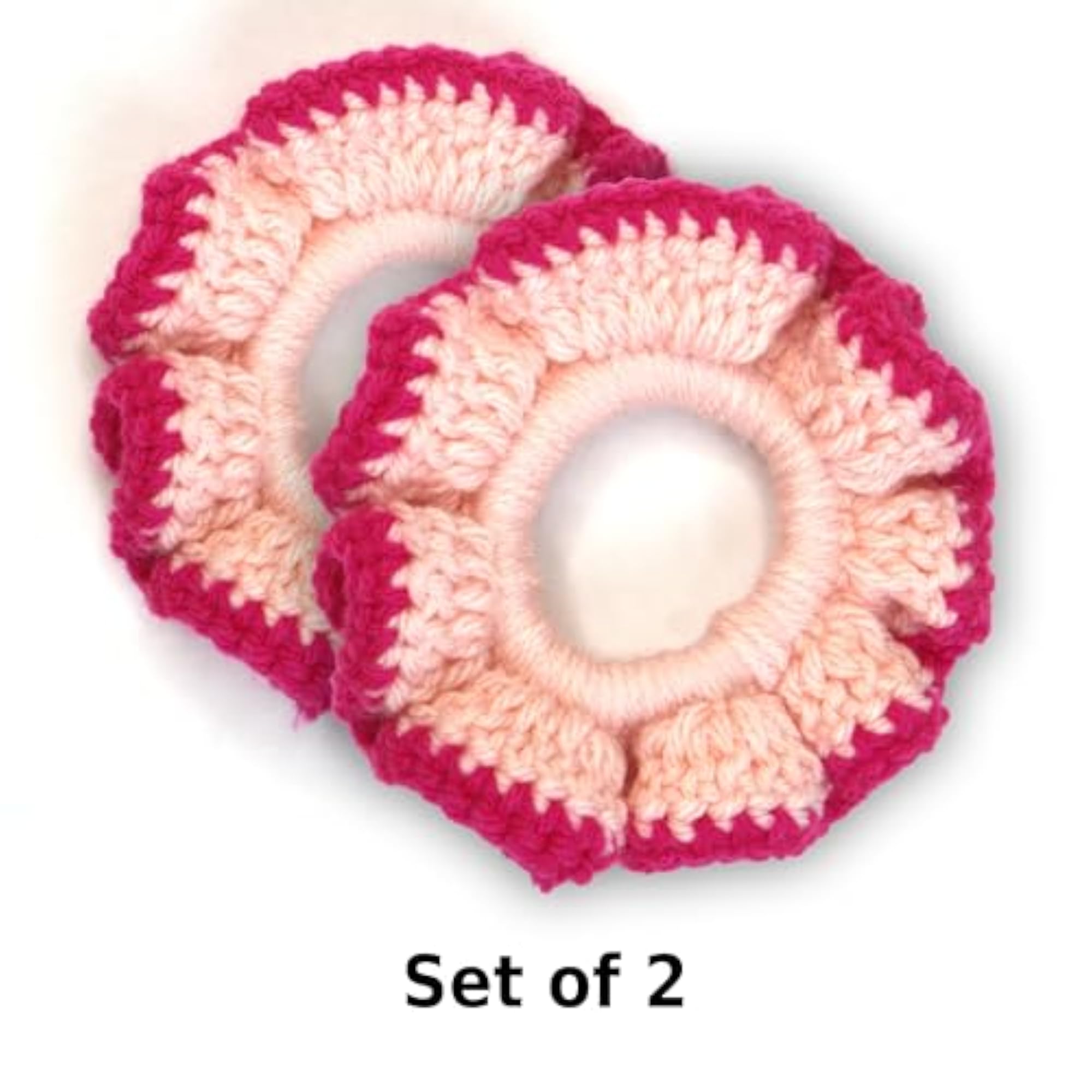 Handmade Crochet Woolen Scrunchies in Pink & Baby Pink